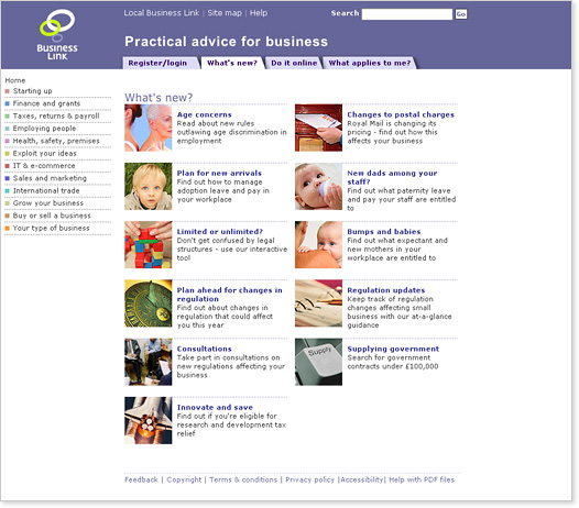 Eine exemplarische Contentseite der Business Link Website